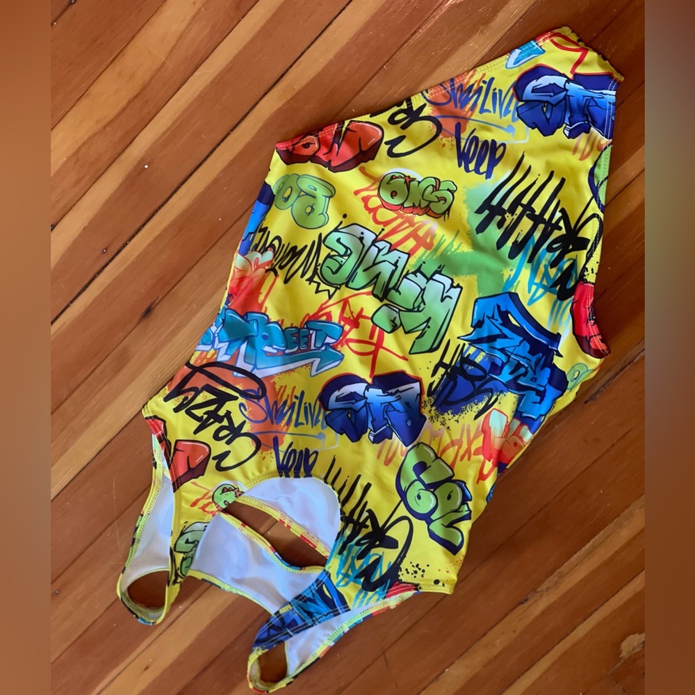 Super Cool graffiti yellow bathing suit